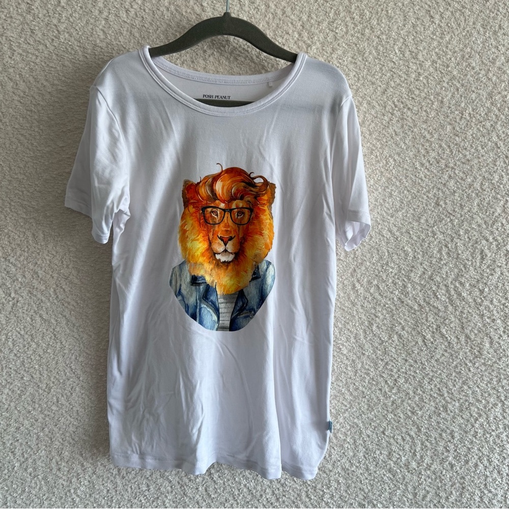 Posh Peanut‎ Unisex Bamboo T Shirt Soft Lion With Glasses Size 7 Years